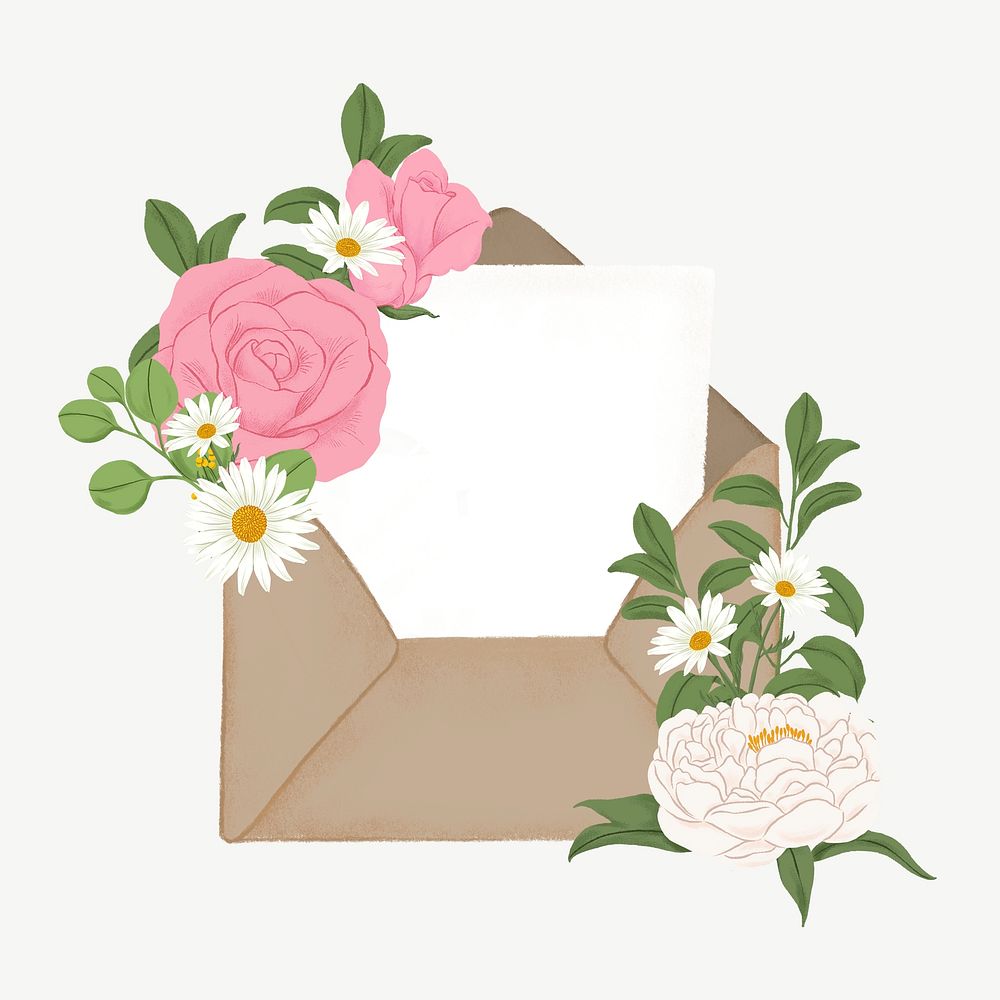 Floral wedding invitation, envelope collage element psd