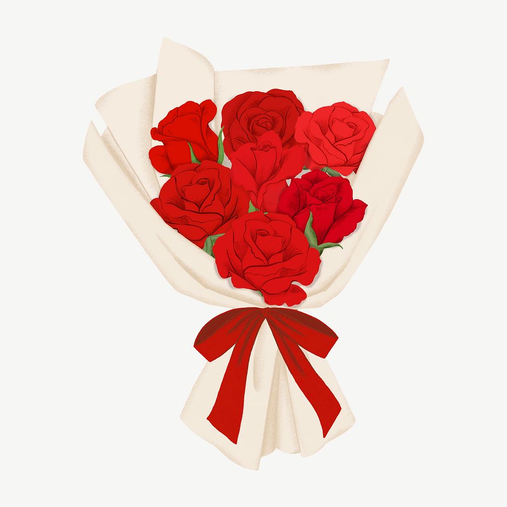 Red rose bouquet, Valentine's clipart psd