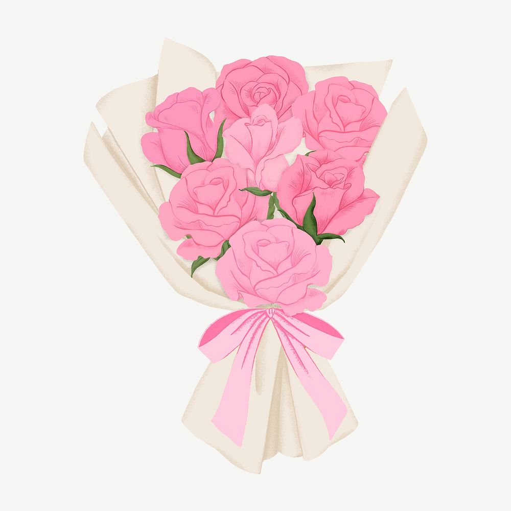 Pink rose bouquet, Valentine's clipart psd