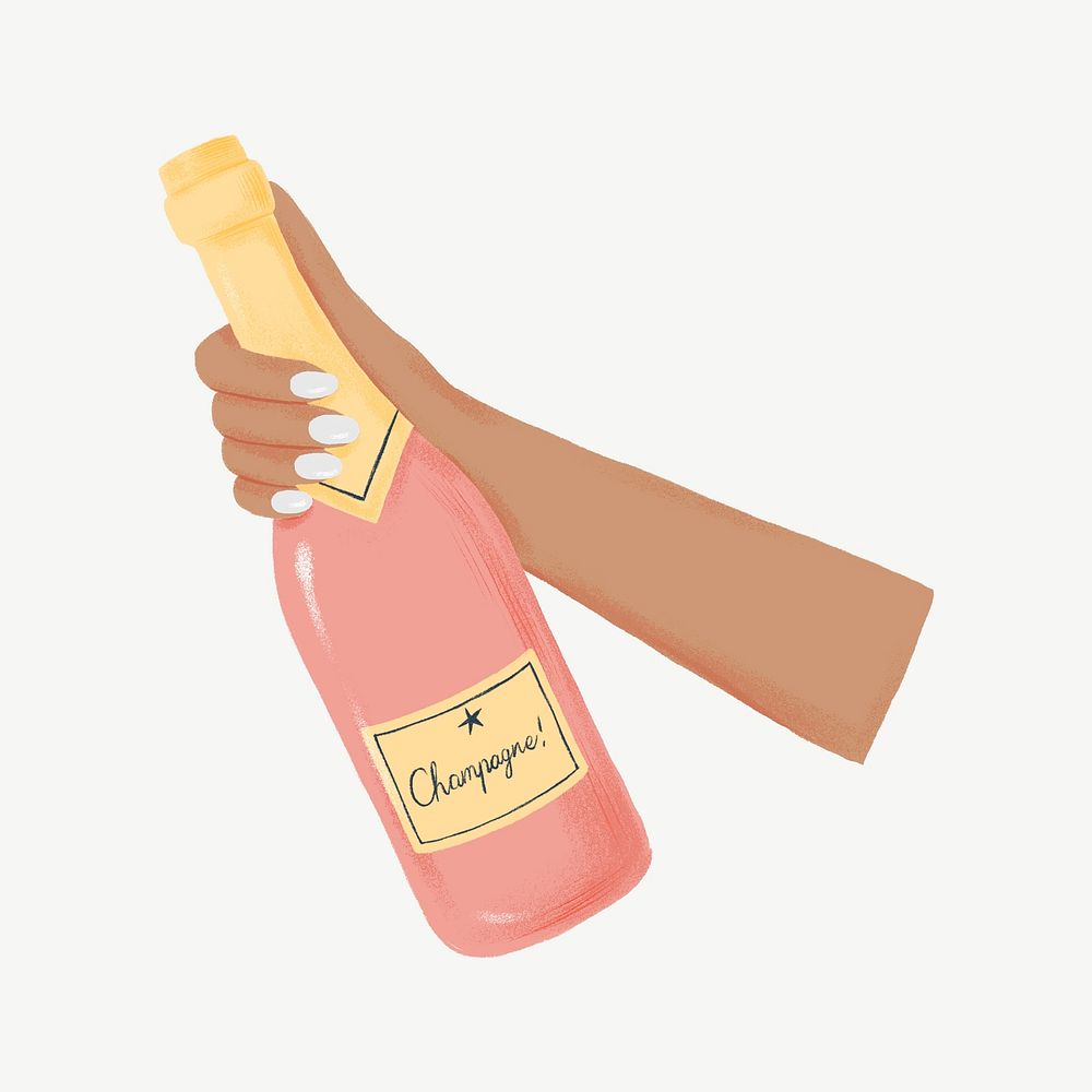Popping champagne bottle, hand collage element psd