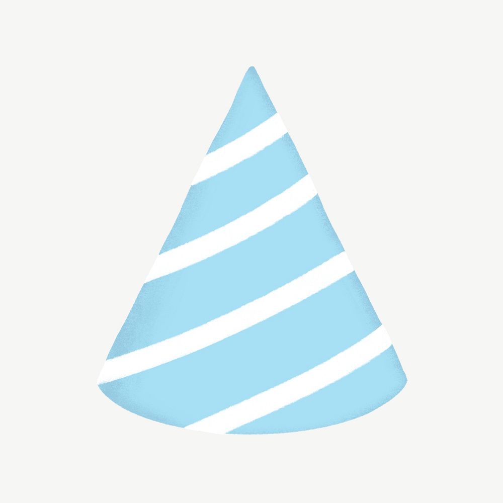 Birthday cone hat, blue striped design  collage element psd