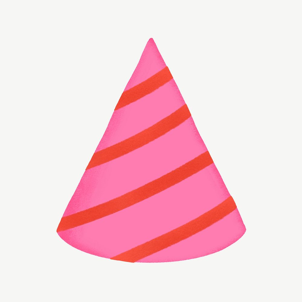 Birthday cone hat, pink striped design  collage element psd