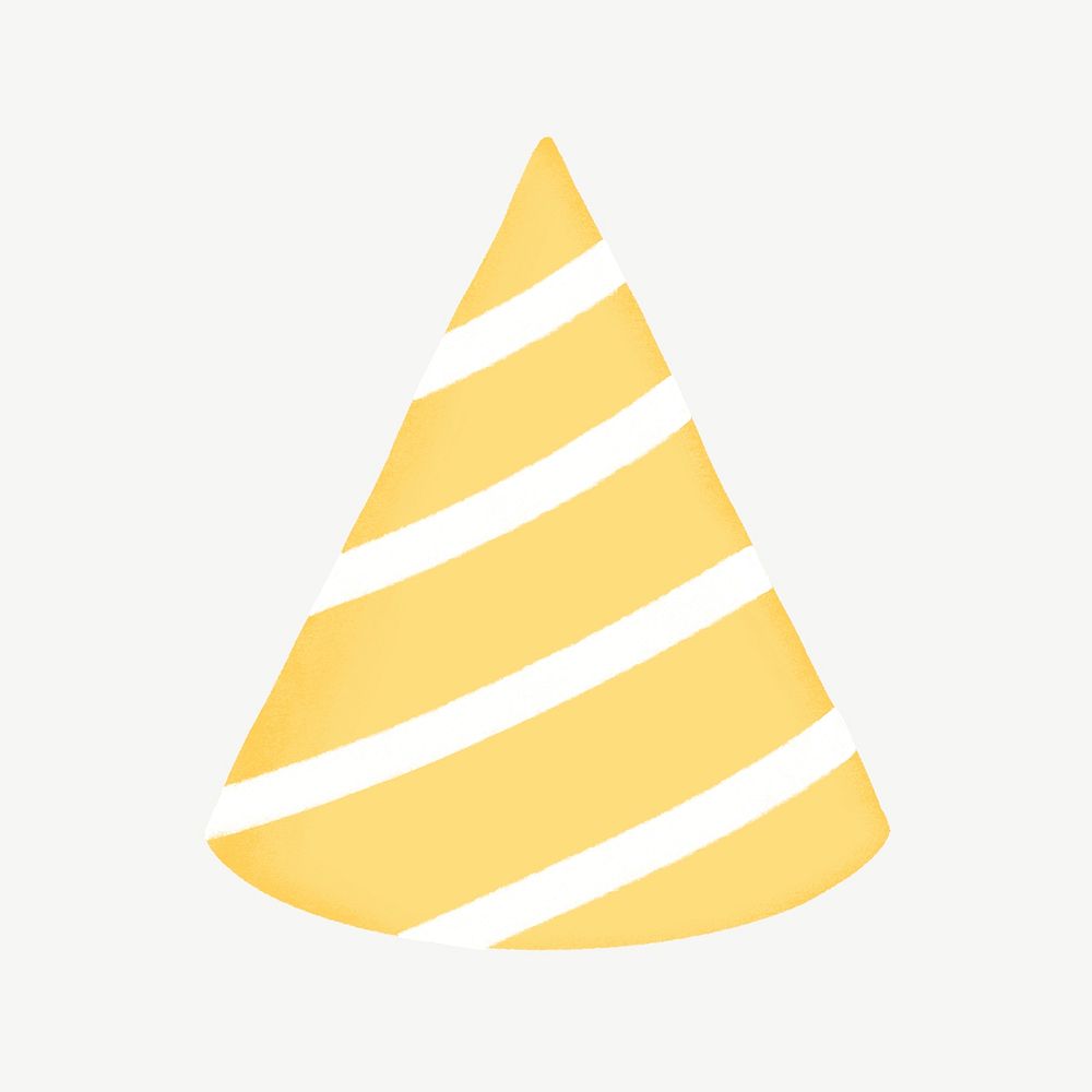 Birthday cone hat, yellow striped design  collage element psd