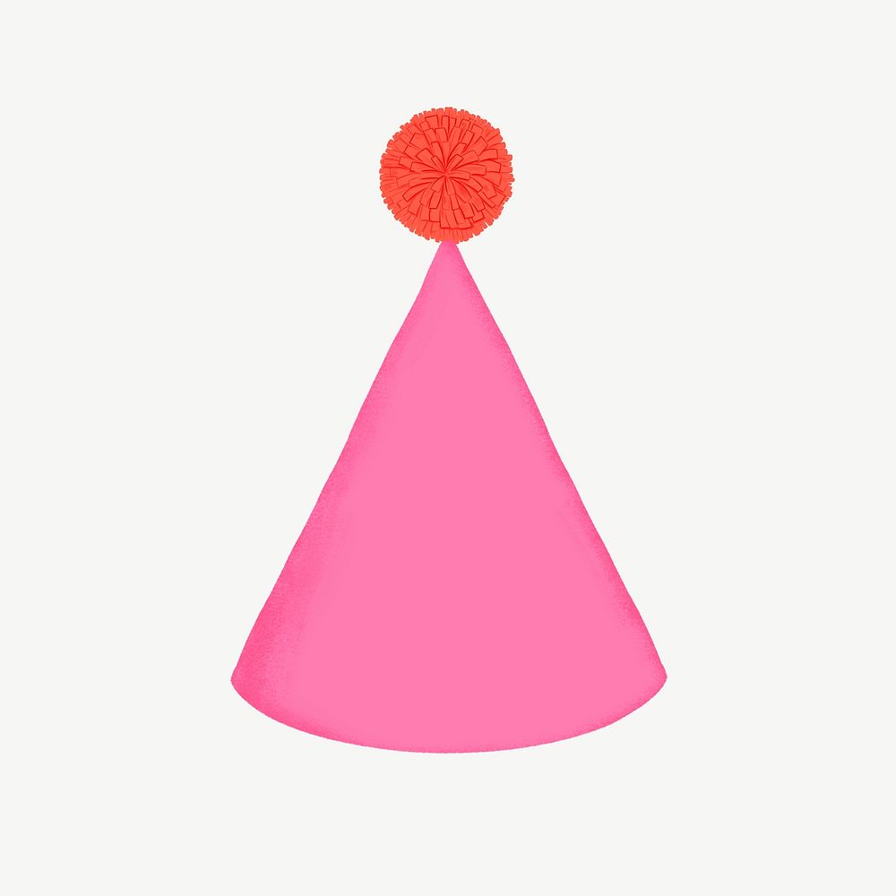 Pink cone hat, birthday accessory collage element psd