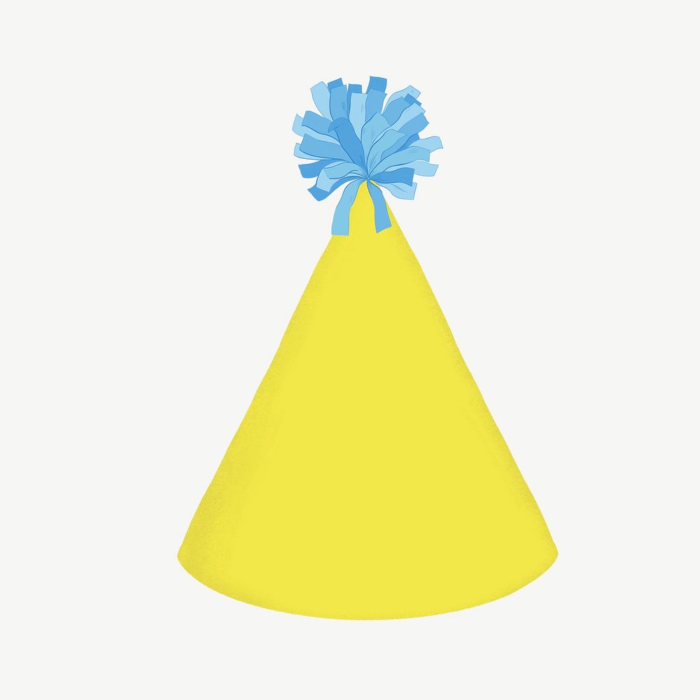 Yellow cone hat, birthday accessory collage element psd
