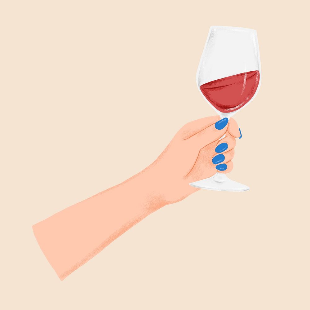 Hand raising wine glass, party illustration