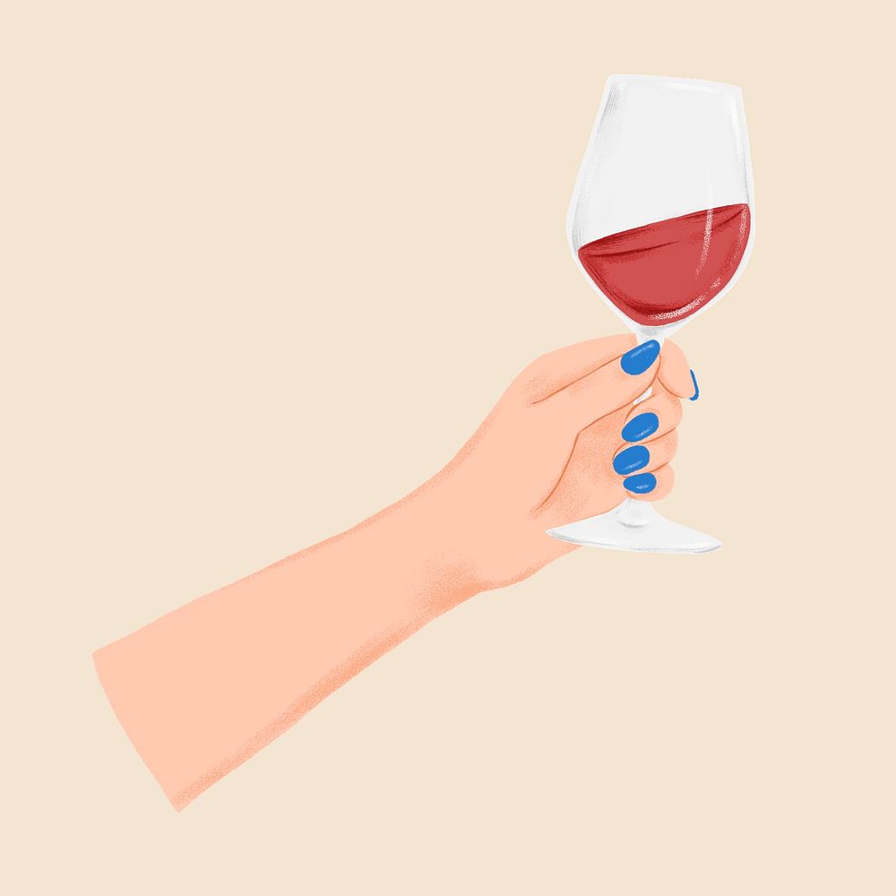 Hand raising wine glass, party collage element psd