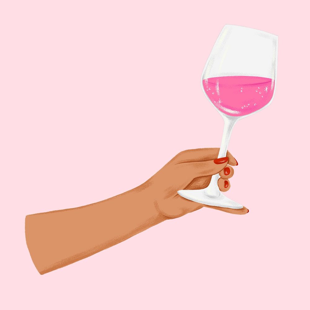 Hand raising wine glass, party illustration