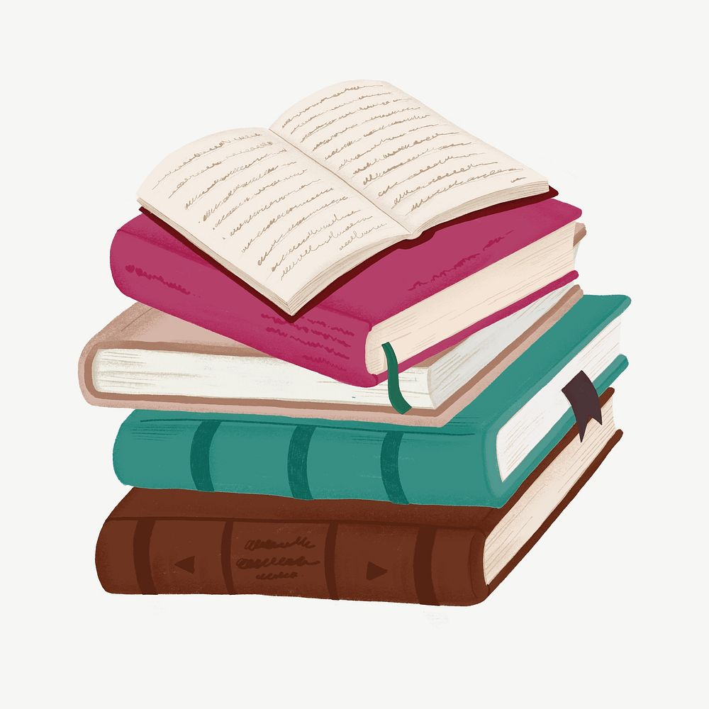 Stacked books, education drawing clipart psd