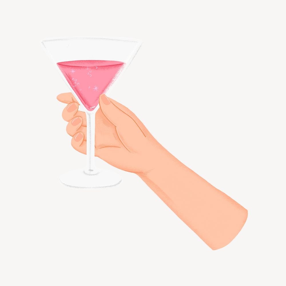Hand raising martini glass, party illustration