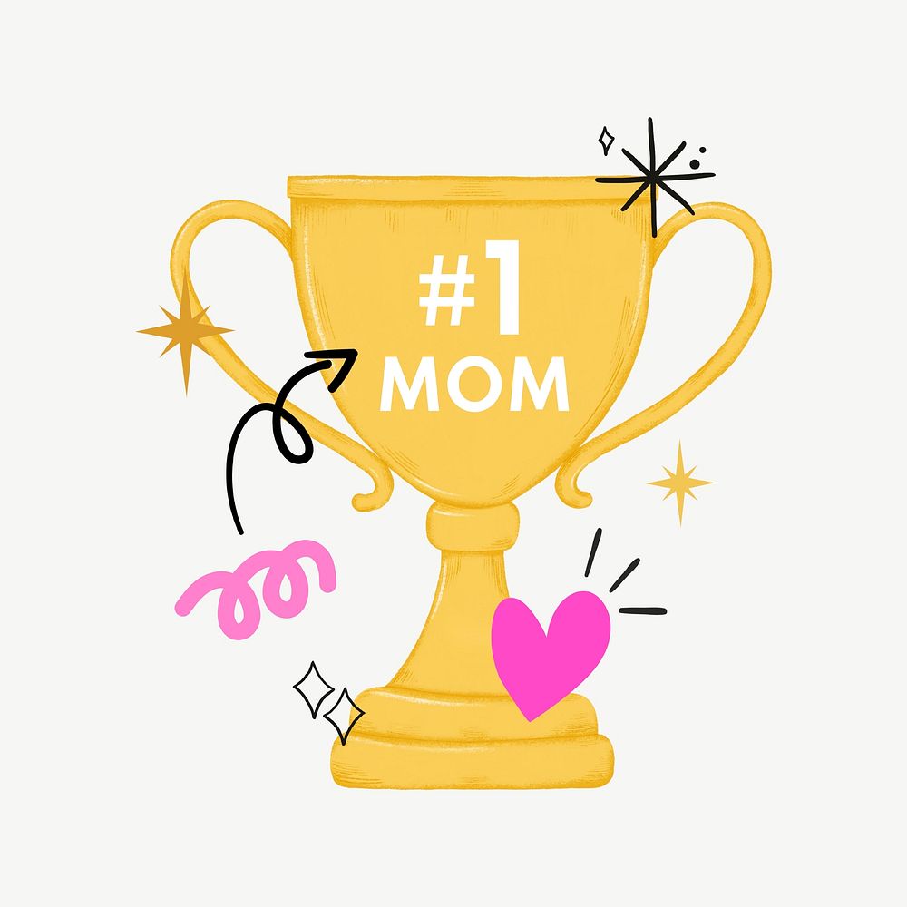 Mother's day celebration, #1 mom trophy illustration psd
