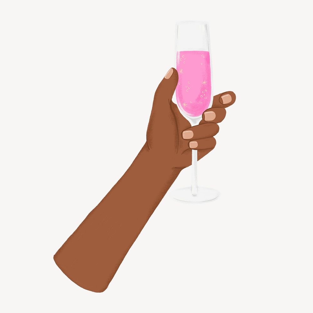 Hand raising champagne glass, party illustration