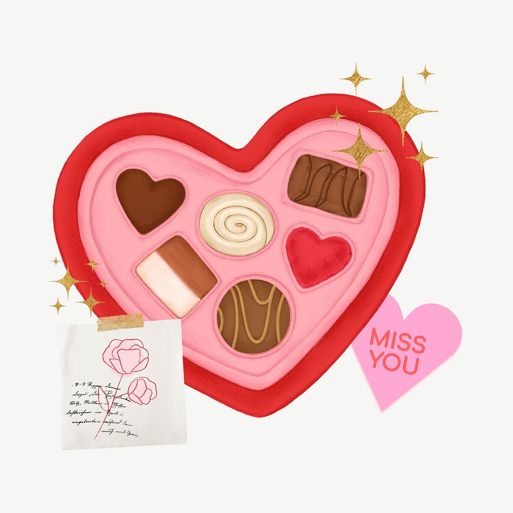 Valentine's chocolate box, cute dessert collage element psd