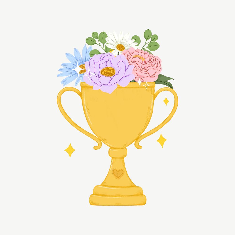 Gold trophy, flower drawing clipart psd