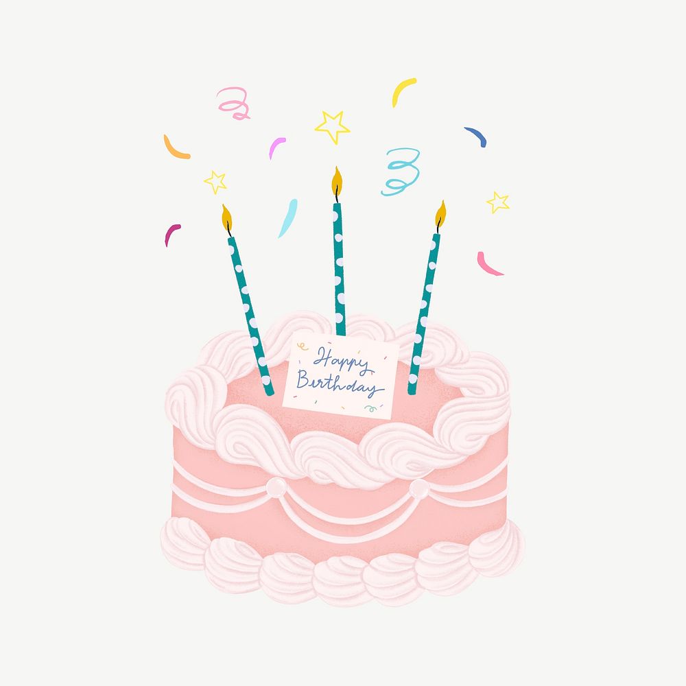 Pink birthday cake, celebration collage element psd