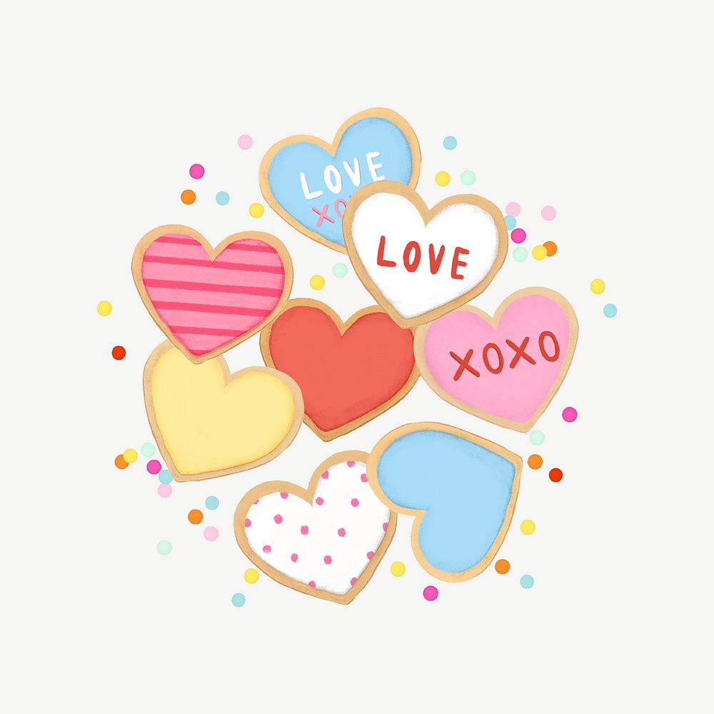 Valentine's heart cookies, cute collage element psd