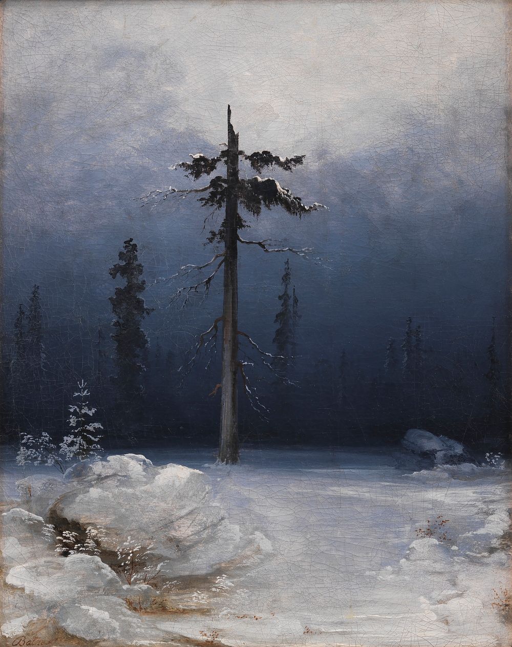 Tree in winter forest by Peder Balke