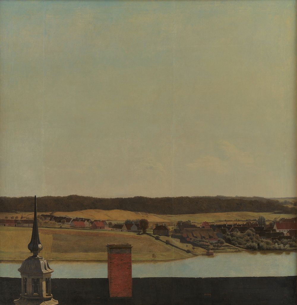 Roof Ridge of Frederiksborg Castle with View of Lake, Town and Forest by Christen Købke