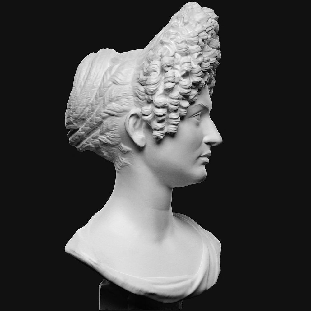 Portrait of Roman lady with high curled front hair and braids twisted up at the back of her head