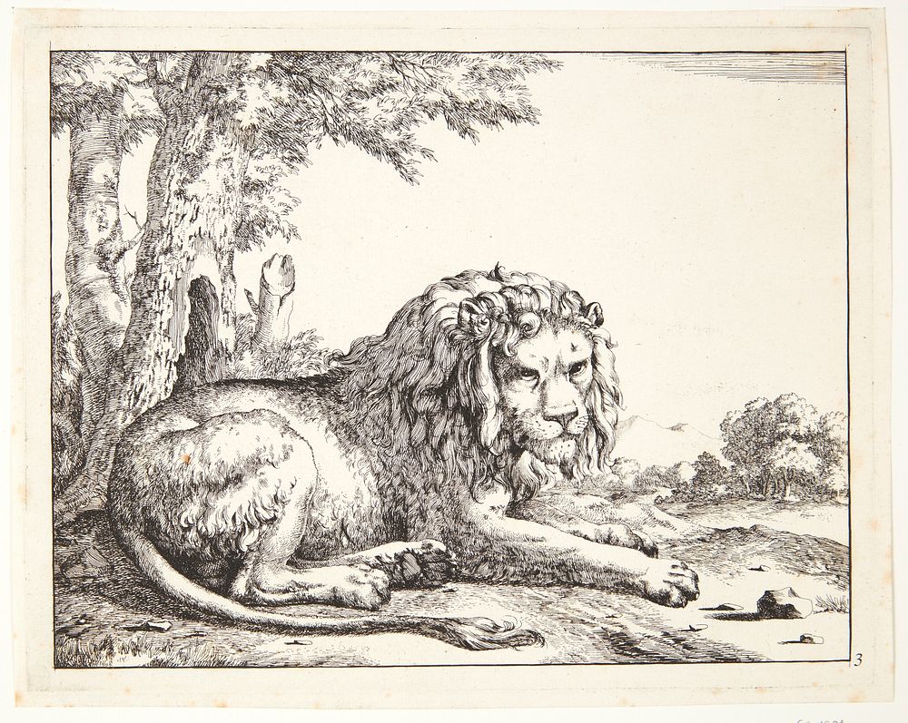 Reclining lion facing right by Marcus de Bye