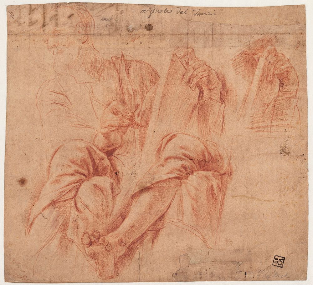 Study of the Apostle Mark writing, as well as detailed study of the hand holding the book by Tanzio Da Varallo
