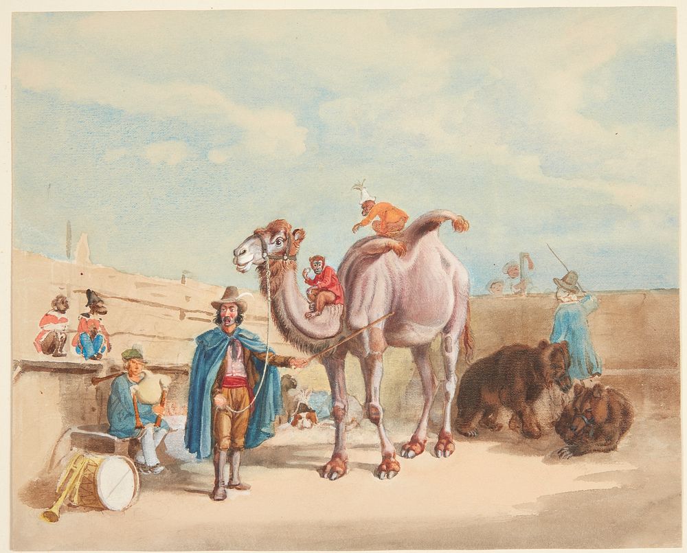 An animal tamer with camel, monkeys, bears etc. by Johann Adam Klein