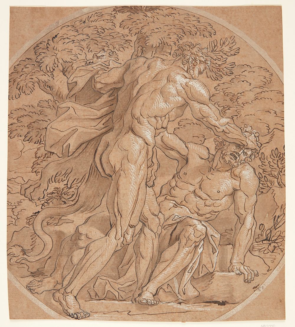 Fight scene with two naked men   by unknown