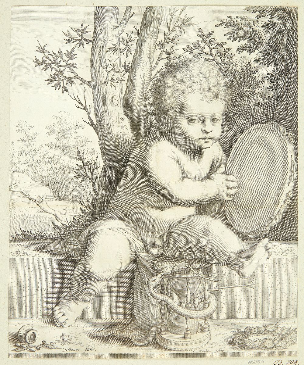 A child playing the tambourine by Jacob Matham