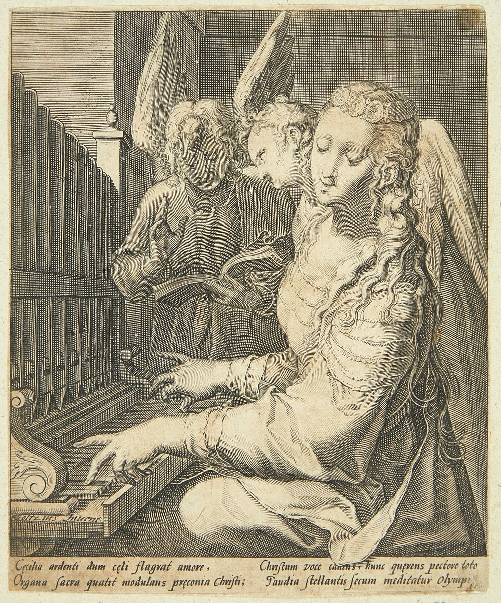 Saint Cecilia playing the organ by Hendrick Goltzius