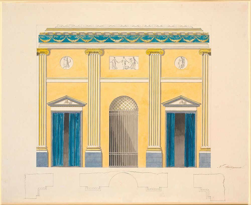The one short wall. Draft for decoration of the Hall of Knights by Nicolai Abildgaard