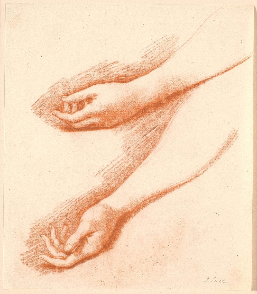 Two studies of a woman's left forearm, the upper one used for the Ankerske family portrait