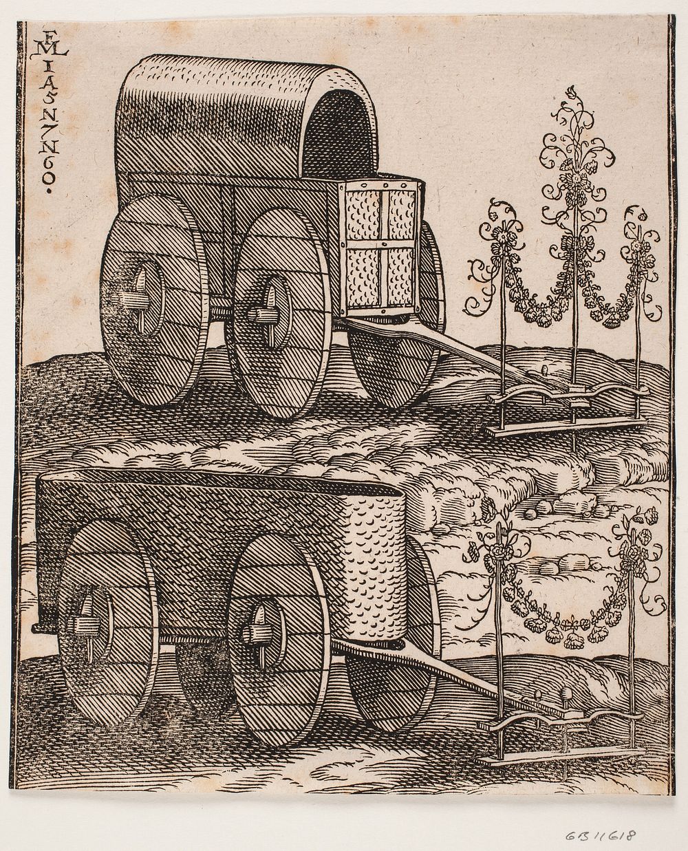 Two four-wheeled carts by Melchior Lorck