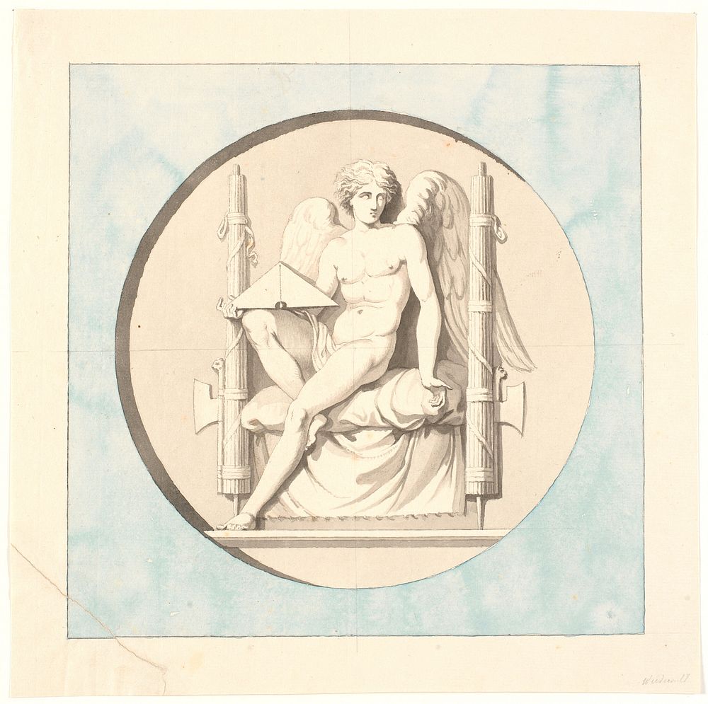 The genius of justice.Drawing for the marble relief on the Freedom Pillar by Johannes Wiedewelt