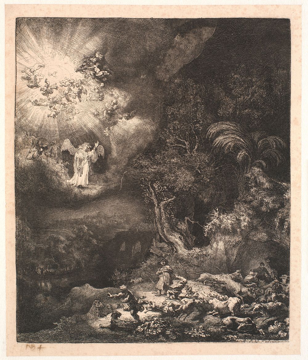 angel appears shepherds field Rembrandt | Free Photo - rawpixel