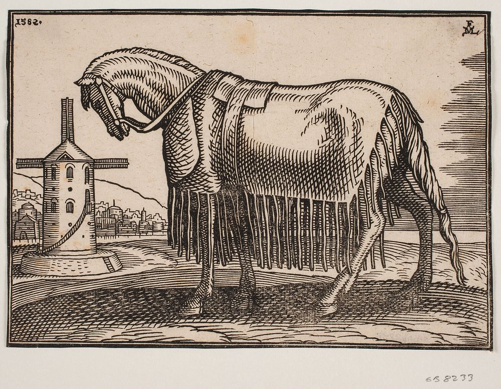 Horse, covered with scapular, profile to left by Melchior Lorck