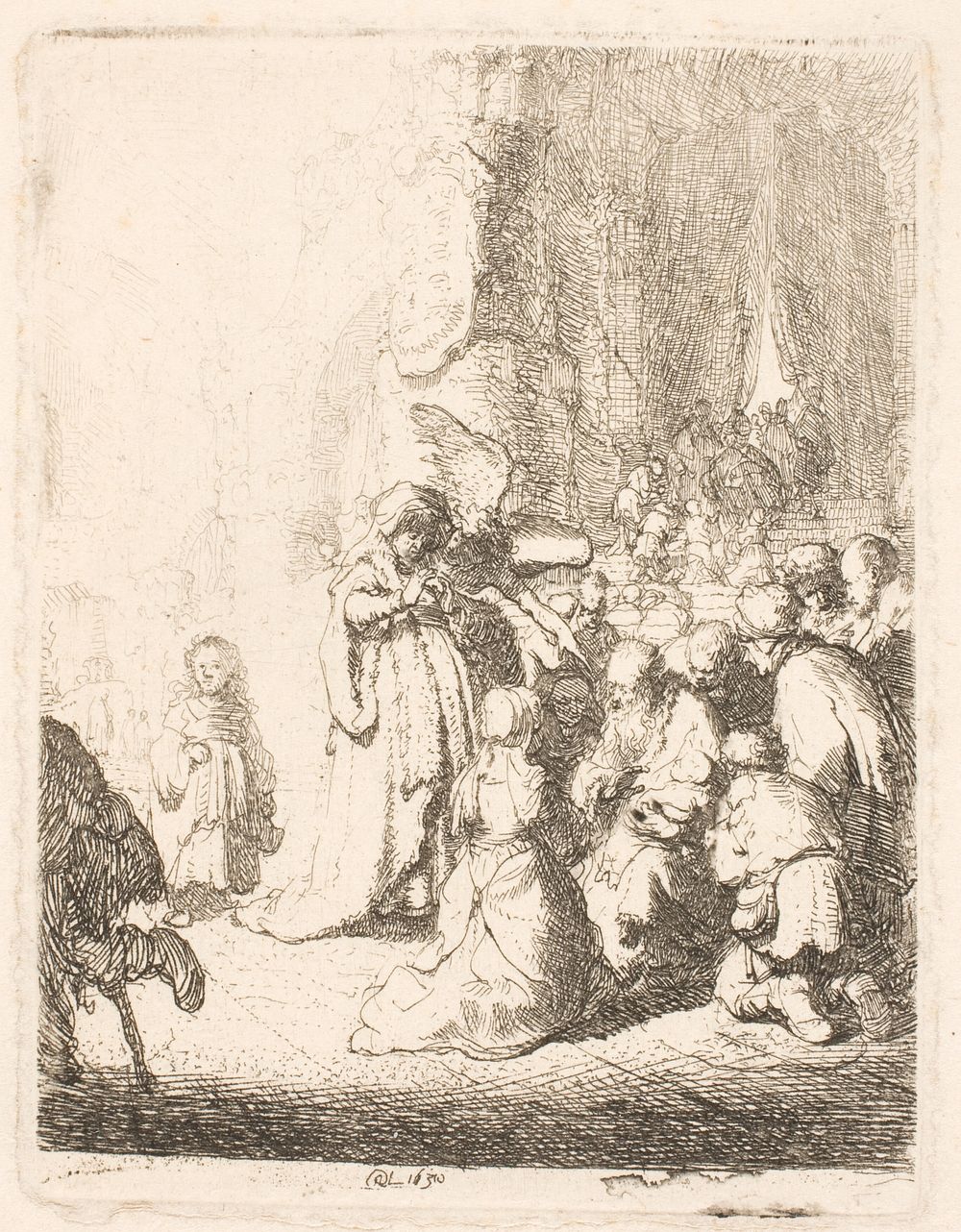 The Presentation in the Temple (with the angel).Small plate by Rembrandt van Rijn