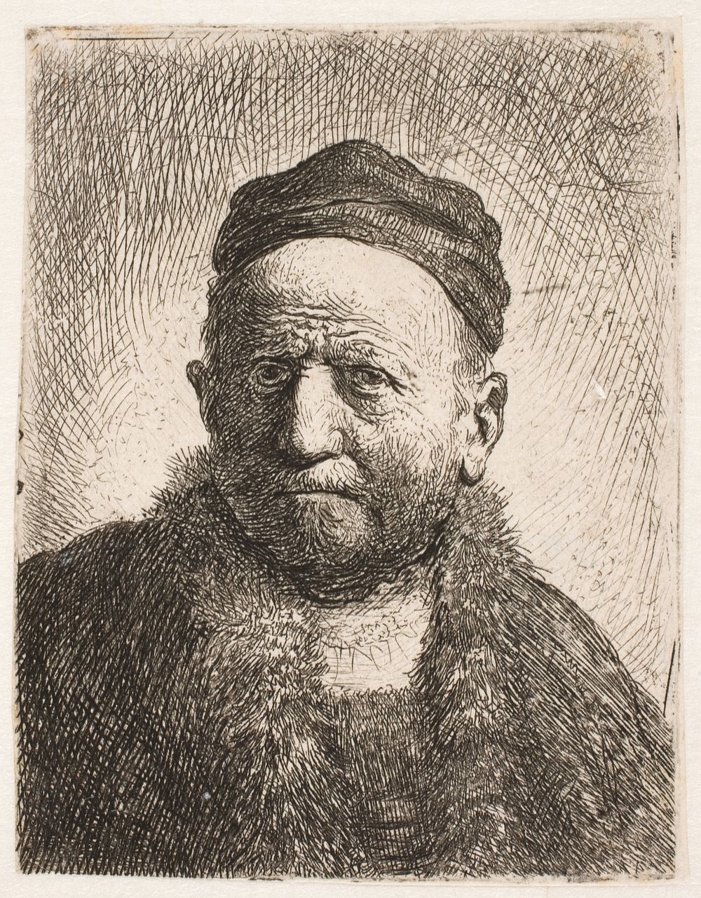 Man with a tight hat (Rembrandt's father?).Small plate by Rembrandt van Rijn