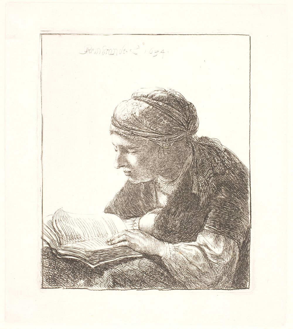 Reading woman by Rembrandt van Rijn