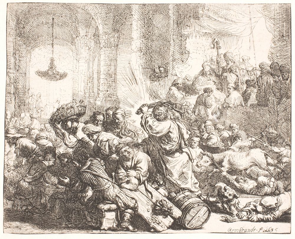 Christ drives the peddlers out of the temple by Rembrandt van Rijn
