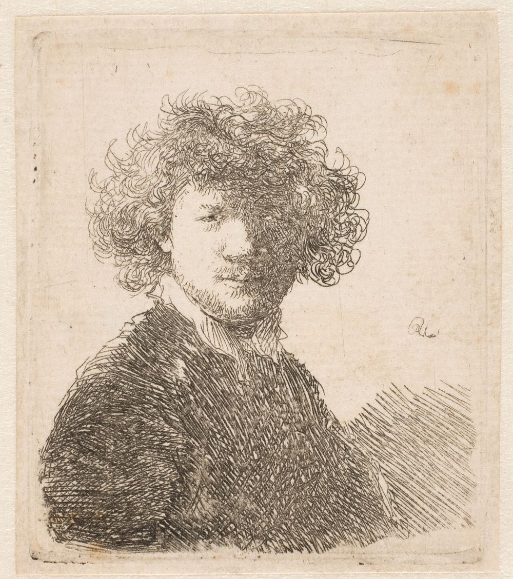 Self portrait with curly hair by Rembrandt van Rijn