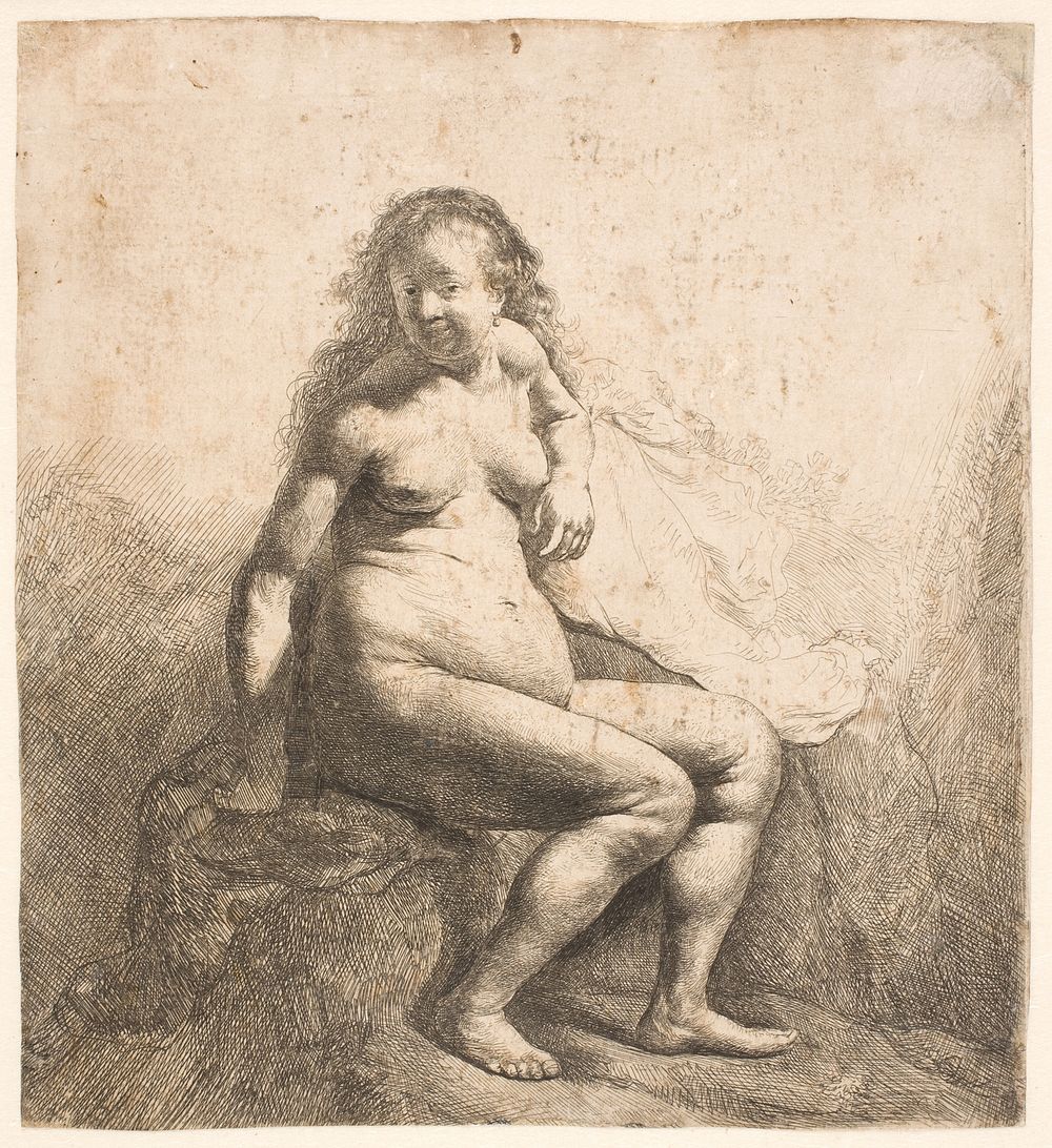 Sitting naked woman by Rembrandt van Rijn