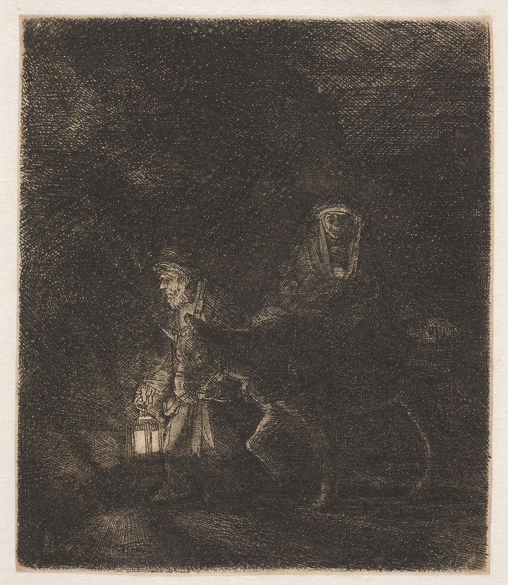 The Flight into Egypt, night scene by Rembrandt van Rijn
