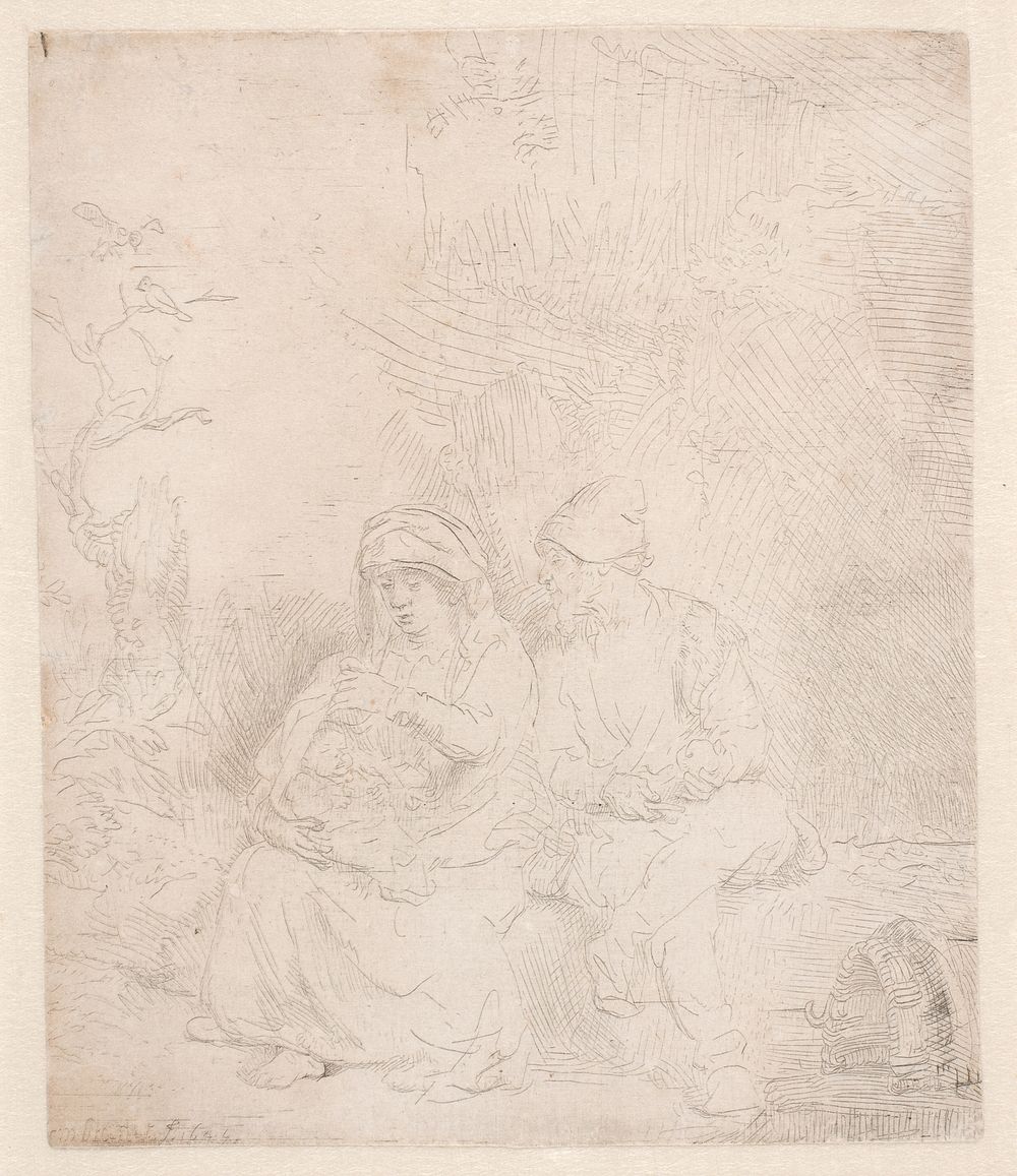 Rest on the flight to Egypt. Lightly etched by Rembrandt van Rijn