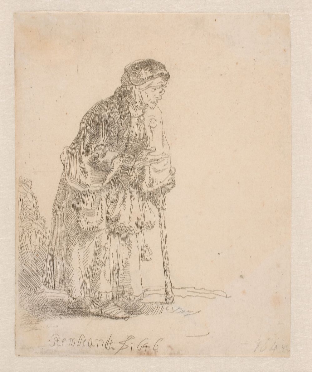 Beggar, leaning on a cane by Rembrandt van Rijn