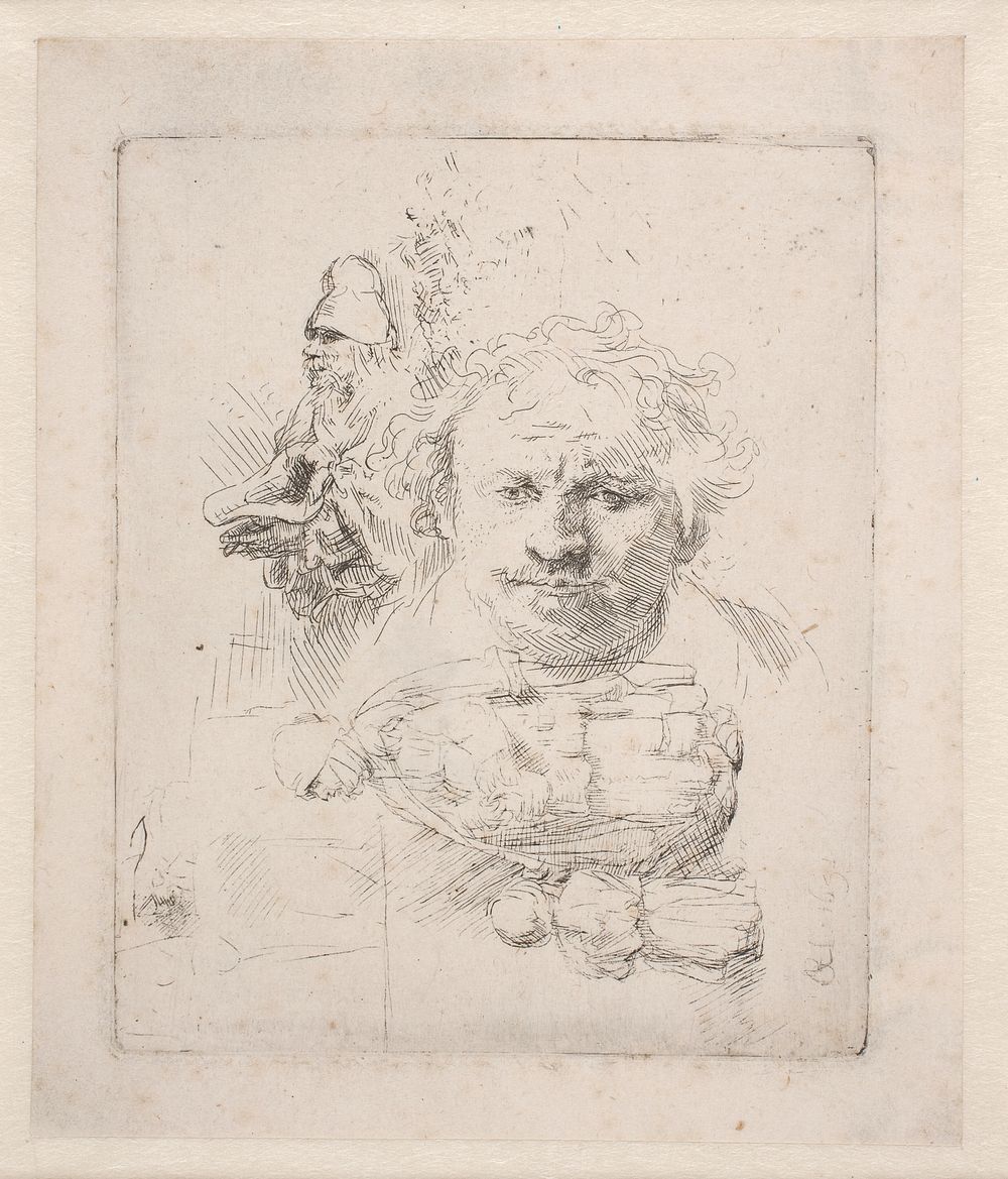 Study sheet with self-portrait, a beggar, a woman and a child by Rembrandt van Rijn