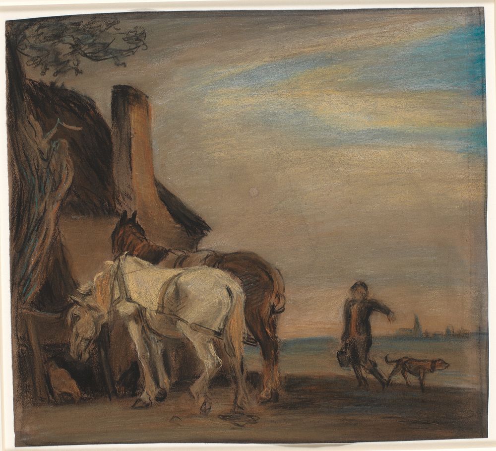 Karl bringing water to two horses (copy after Paulus Potter's painting in the Louvre) by Theodor Philipsen