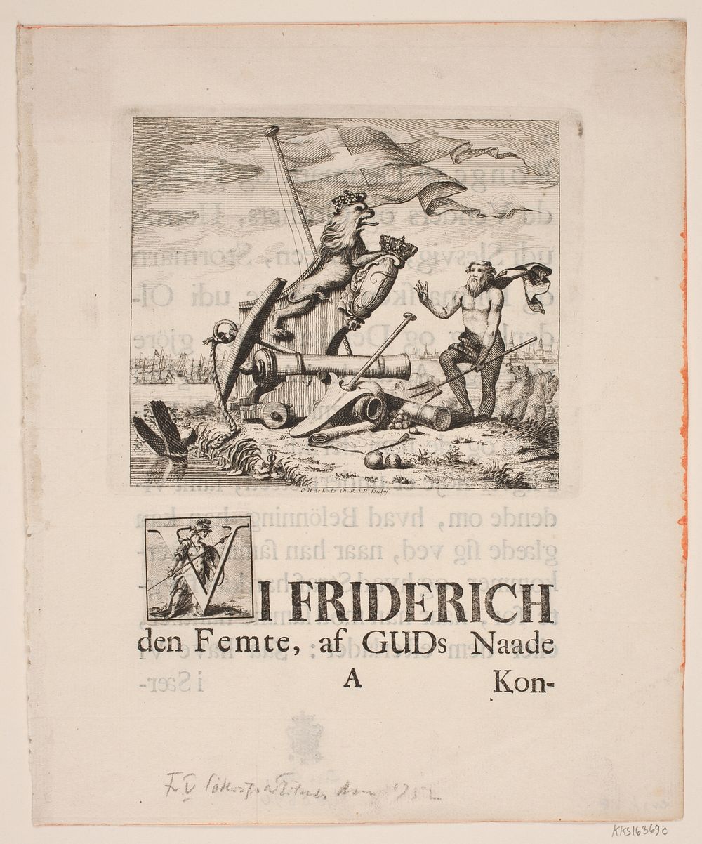 Vignette and initial for Frederik V's Sø Krigs Artikel's Letter by Odvardt Helmoldt De Lode