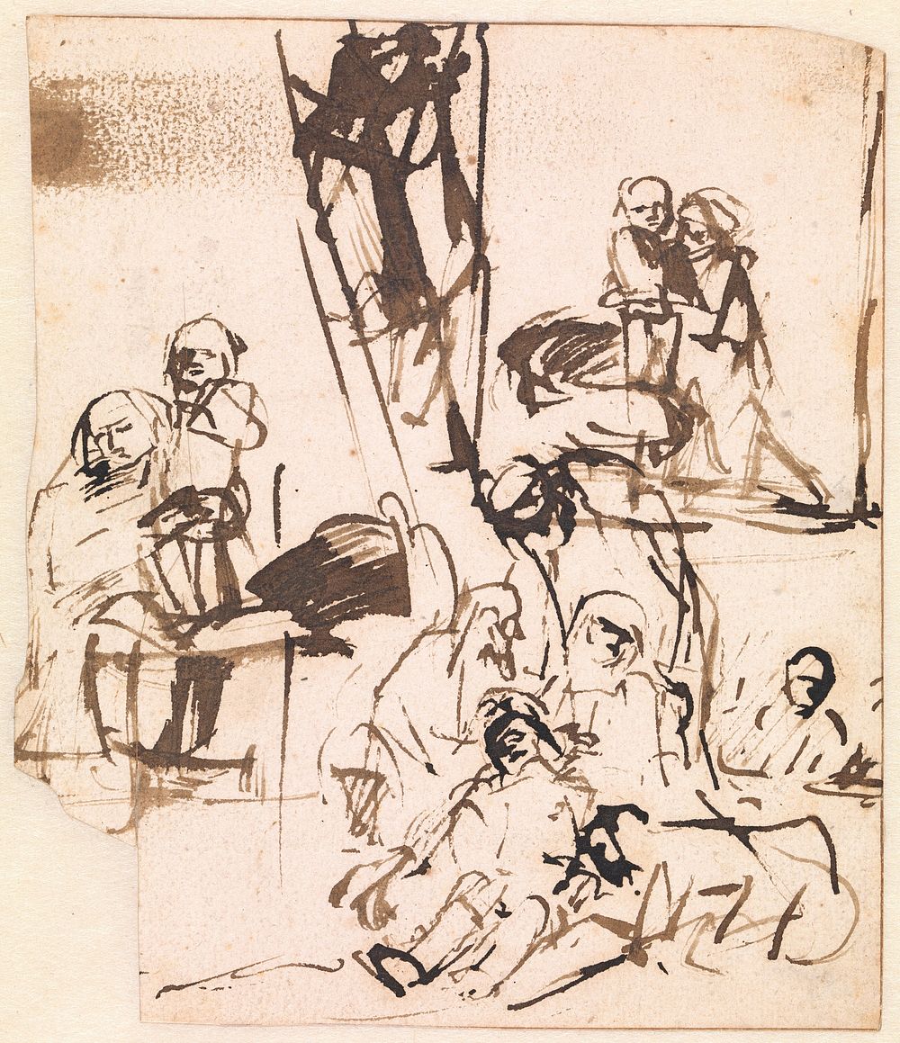 The Lamentation and two Studies of Mary and the Child by Rembrandt van Rijn