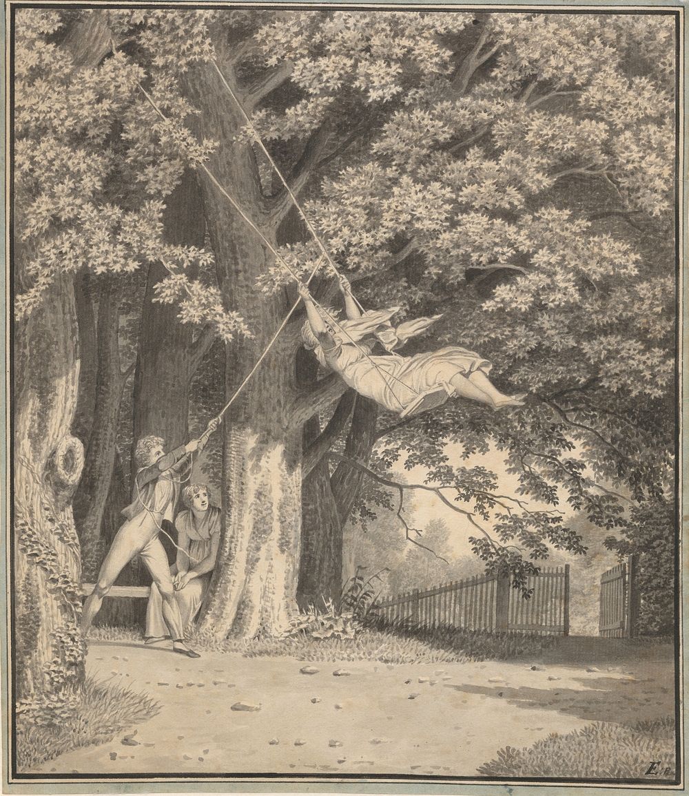 The Woodlands by Skjoldnæsholm with a Young Man who Swings a Young Girl by C.W. Eckersberg