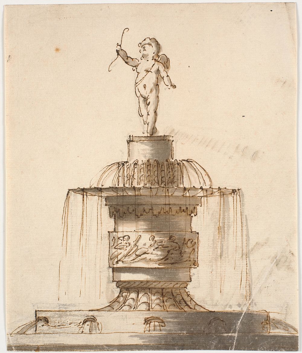 Fountain with Cupid figure by Johannes Wiedewelt